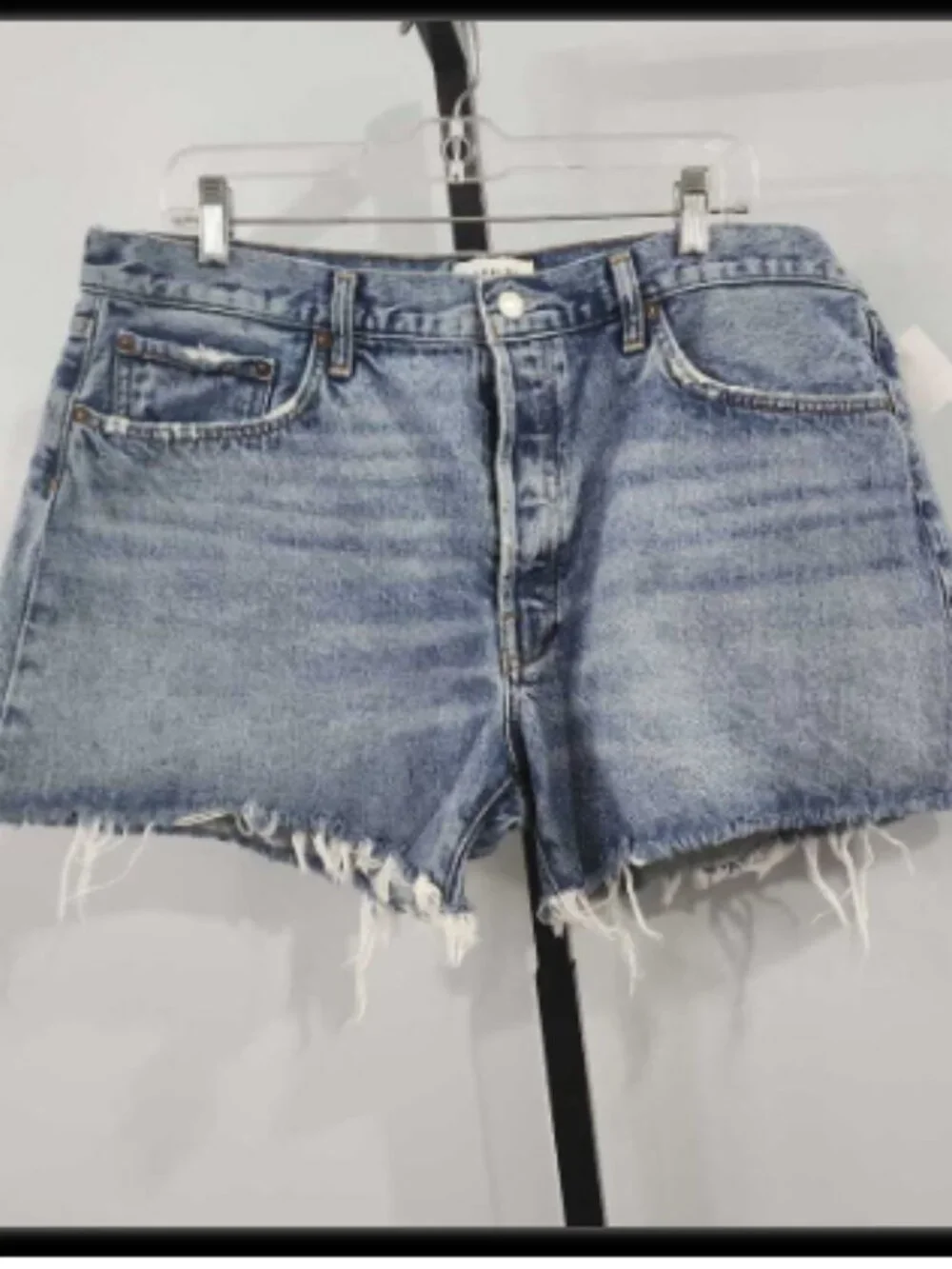 AGOLDE Button Fly Cut Off Denim Shorts, Size 34, Med Wash